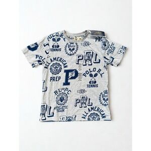 Polo Ralph Lauren boys Tshirt M 10/12 Gray‎ Graphic Logo All Over Preppy Tee